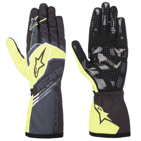 Alpinestars TECH-1 K RACE S v2 CORPORATE перчатки для картинга, антрацит/желтый, р-р S