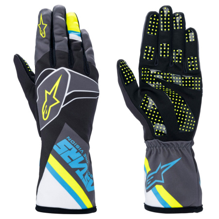 Alpinestars TECH-1 K RACE v2 GRAPH перчатки для картинга, черный/голубой/желтый неоновый, р-р XL