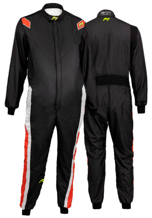 P1 MID-GENT комбинезон для автоспорта, черный/серебристый/красный, р-р 4 (50/52)